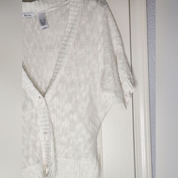Liz&Co XL White LINEN Blend Knit Dolman Shrtslv Buttons Up Women’s Cardigan - Picture 7 of 12